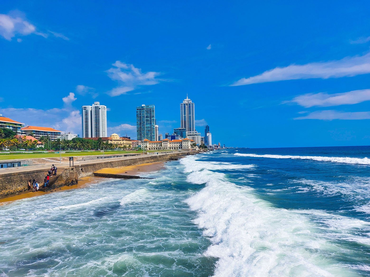 The Galle Face Green Beach and waterfront park and residential area in Colombo, the capital of Sri Lanka